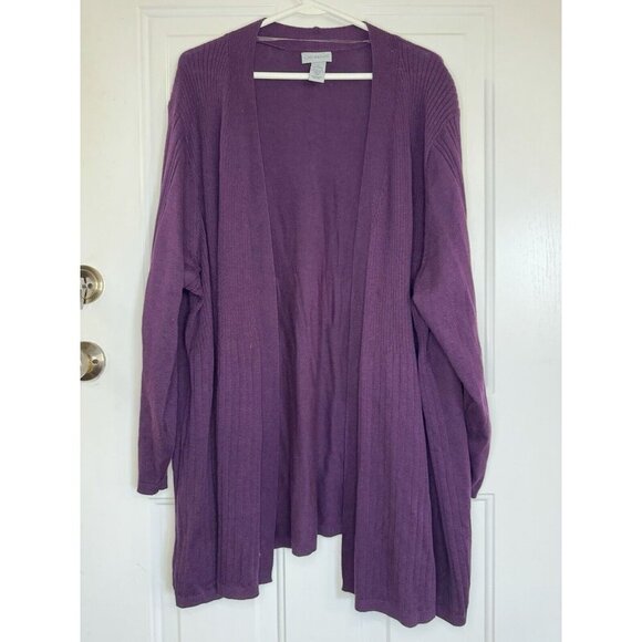CATHERINES Cardigan Sweater Purple Open Front Ribbed 3X Casual Basic READ - Picture 2 of 8